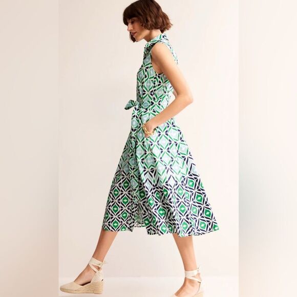 Boden Amy Sleeveless Shirt Dress Green Tambourine Diamond Wave Size 10P Petite - Picture 13 of 13